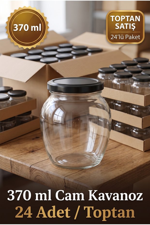 24-Piece Wholesale Multi-Purpose 370 Cc Metal-Lidded Egg-Shaped Glass Jar Set for Canning, Jam, Chocolate, Honey, Sauce, and Spices, Baby Food Jar Set, 370 Ml.