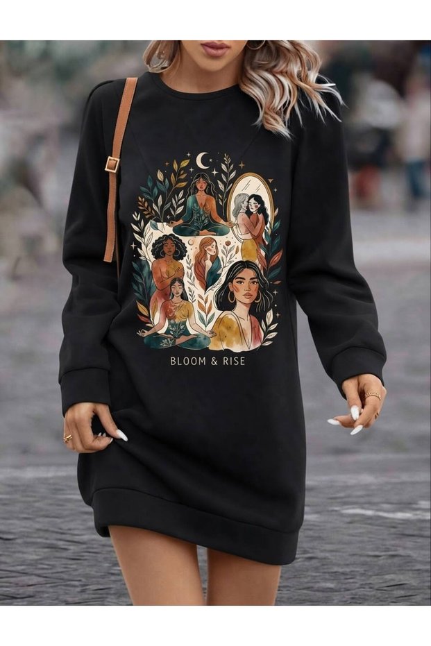 Women's Black Long-Sleeved, Ribbed, Oversized Tunic – Modern Aesthetic. ✨