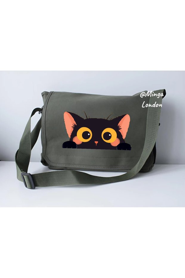 Khaki Orange Cat Eyes Printed Messenger Bag -Mingalondon