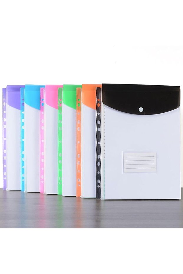 Punched Pockets A4 Plastic Wallets, 6 Pack Expandable Poly Pockets A4,Expandable Large Capacity Bind
