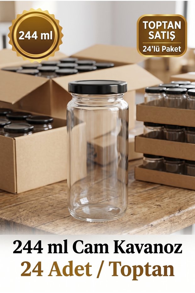 24-Piece Wholesale Multi-Purpose 244 Cc Metal-Lidded Glass Jar Set for Canning, Jam, Honey, Sauce, and Spices, 244 Ml.