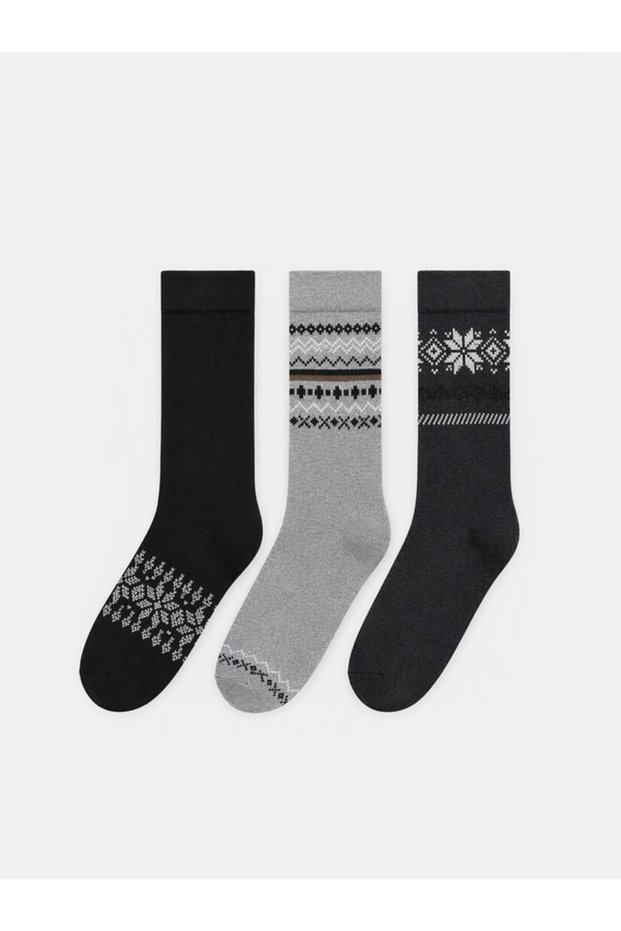 Rmz Gi̇yi̇m Farkiyla Embroidered Men's Socks 3-Piece Set