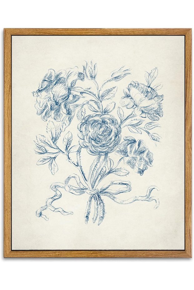 لوحات فنية معلقة على الحائط، رسومات لزهرة الورد باللون الأزرق المحايد، مطبوعة على قماش.