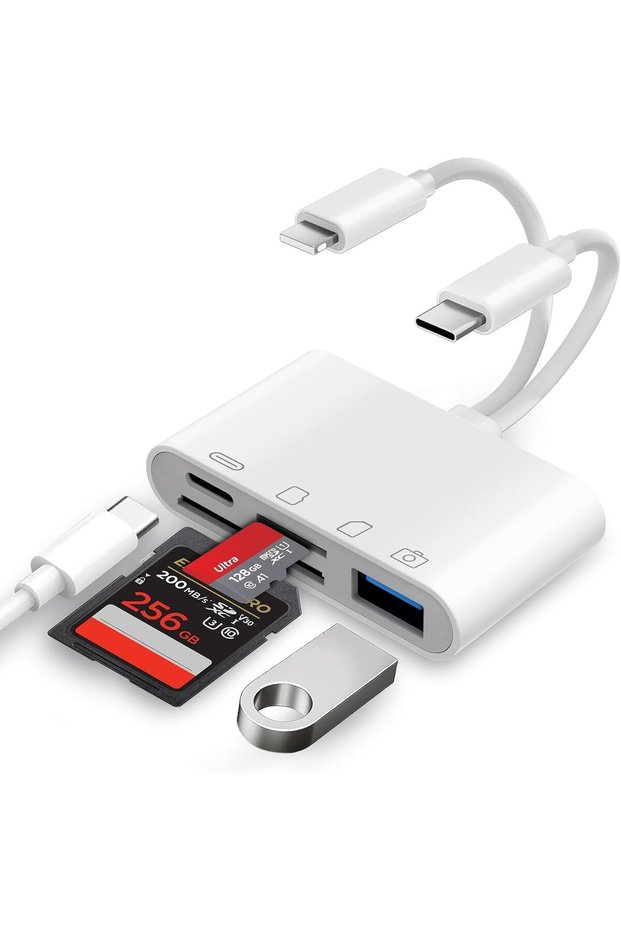 قارئ بطاقات SD بمنفذ USB-C، محول 4 في 2 لبطاقات SD لأجهزة iPhone، [معتمد من Apple MFi] محول من منفذ Lightning إلى بطاقة SD.