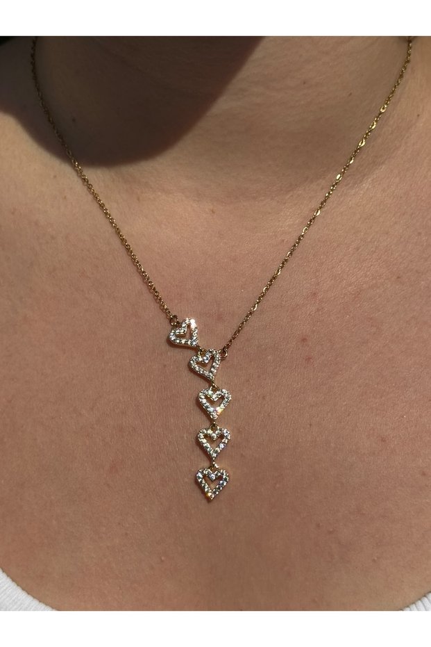 Sparkling Waterfall Y-Shaped Pendant Necklace - Gold-Silver Stainless Steel - Tarnish-Resistant