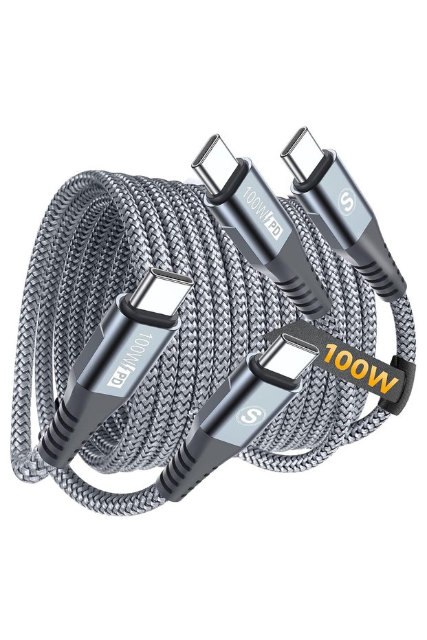 كابل شاحن من نوع USB-C إلى Type-C، يدعم تقنية PD بقدرة 100 واط، عبوة مزدوجة، طول الكابل 3.3 قدم.