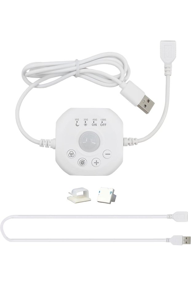 مفتاح استشعار الحركة المصغر 5 فولت مع موصلات USB ذكر وأنثى (أبيض)، مع تأخير زمني، وخاصية تعتيم الإضاءة