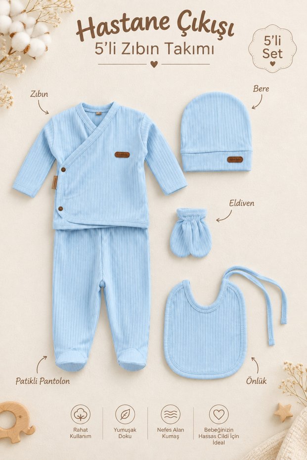 Baby Boy and Girl Natural 5-Piece Hospital Outfit Set.