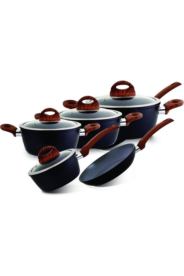 Marble Coated Cookware Set, Mixed Materials, Black, 9 Pcs - RF8904