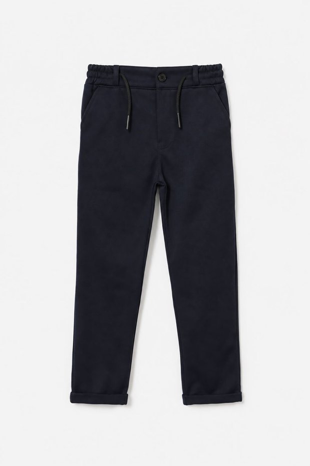 Navy Blue Boys' Double-Cuff Elasticated Hem Pants with Brushed Inside Design 25069
