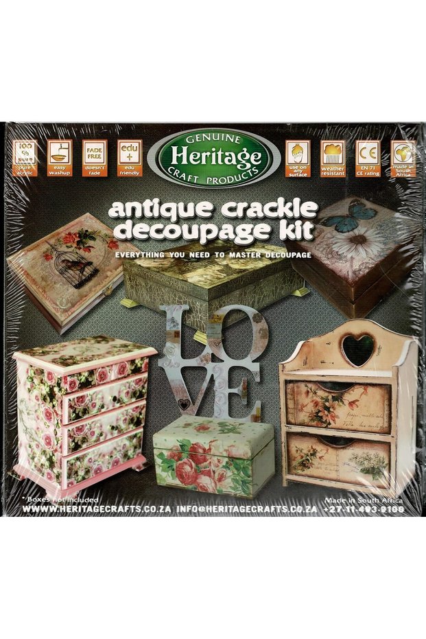 Heritage Craft Products, Antique Crackle 2-Part System, White, Gloss Varnish, Sanding Block