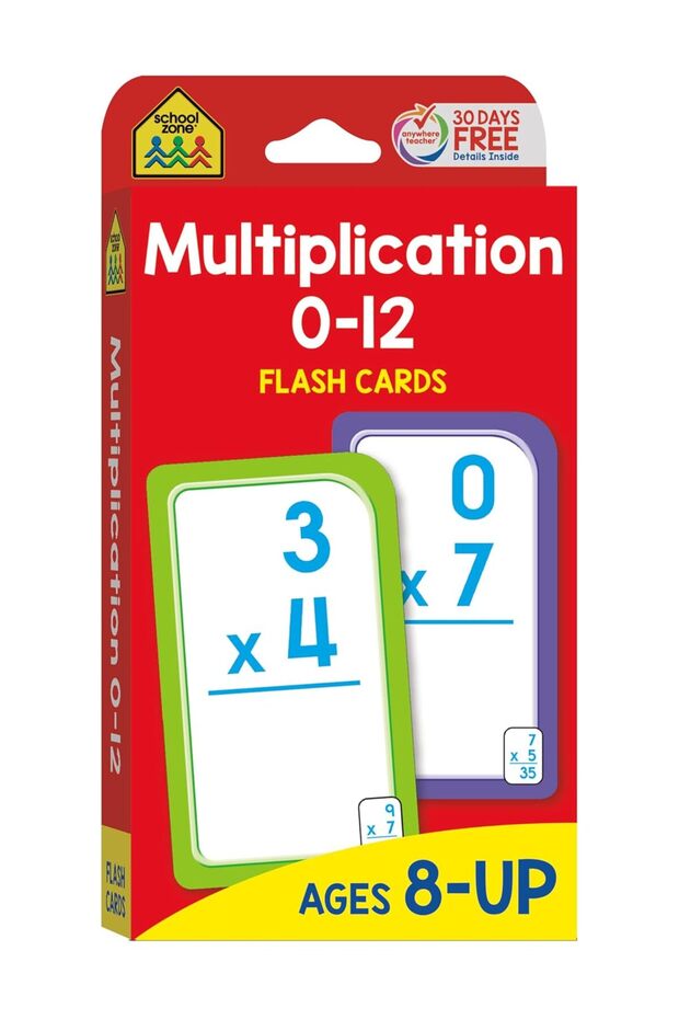 School Zone - Multiplication 0-12 Flash Cards, Ages 8+, Grades 3-4, Multiplication, Concentration, a