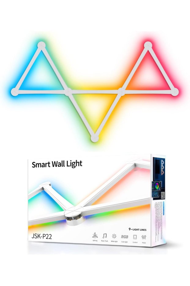 مصباح حائط ذكي بتقنية البلوتوث وإضاءة LED متعددة الألوان، 9 قطع، أبيض، متعدد الألوان، يدعم أكثر من 40 مشهدًا ديناميكيًا، ومزامنة مع الموسيقى.