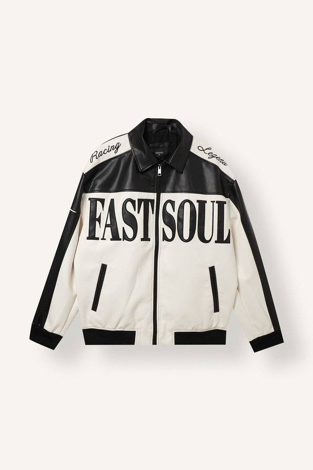 Oversized Shirt Collar Zipper-Front Lightweight Faux Leather Jacket I0996AX26WN