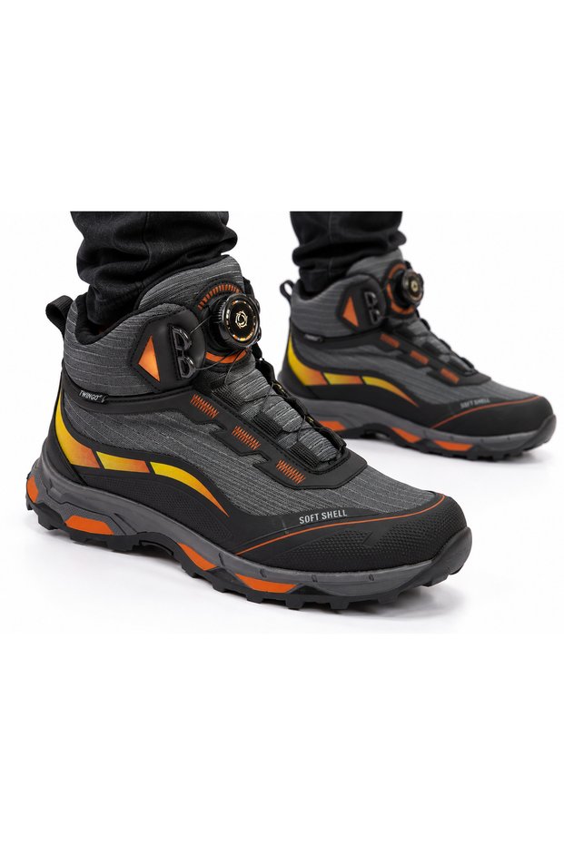 Children's non-slip sole mechanism lace-up boots - grey - orange