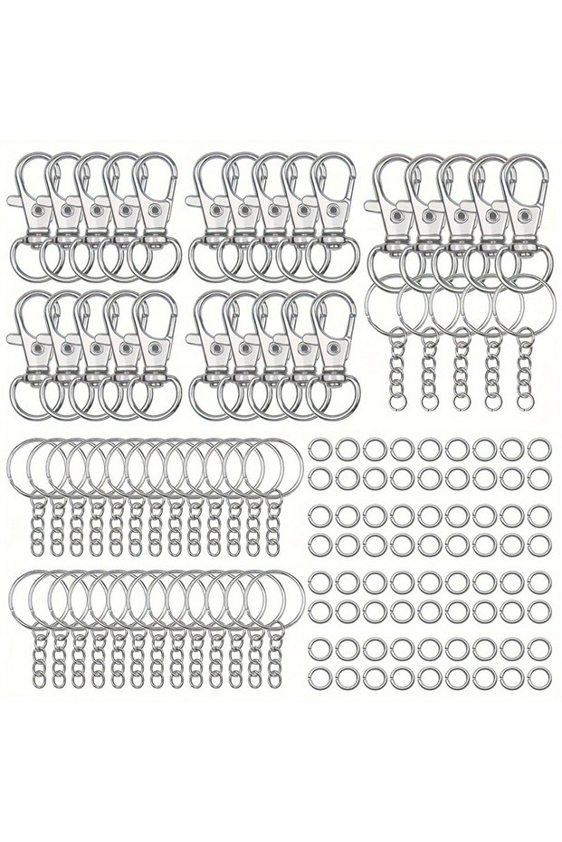 20Key Hooks 20Rings Silver Color 10/20/30/50PCS Swivel Spring Hook With Key Ring And Chain Keychain