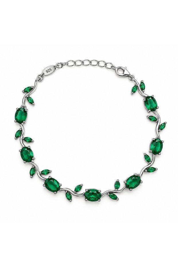 Silver Emerald Green Zircon Stone Women's Bracelet