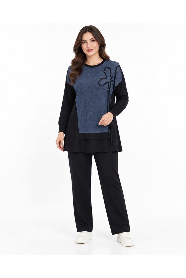 Denim and Spandex-Blend Tunic and Pants Set