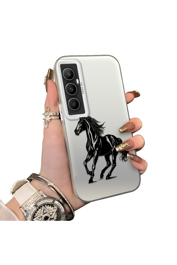 غطاء خلفي صلب من السيليكون متوافق مع هاتف Realme C65، بتصميم حصان، مناسب للزوجين.