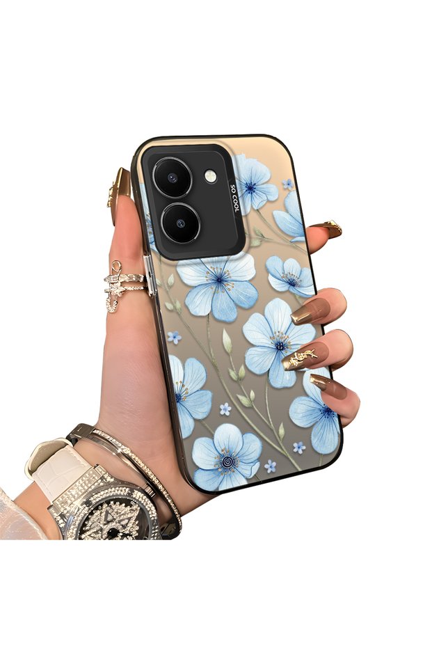 Vivo Y36 5G-Compatible Silicone Hard-Edge Back Case with Floral Print—Cute Couple Phone Case