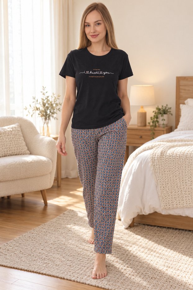 Modal Breathable Fabric Round-Neck Long-Leg Pajama Set 093