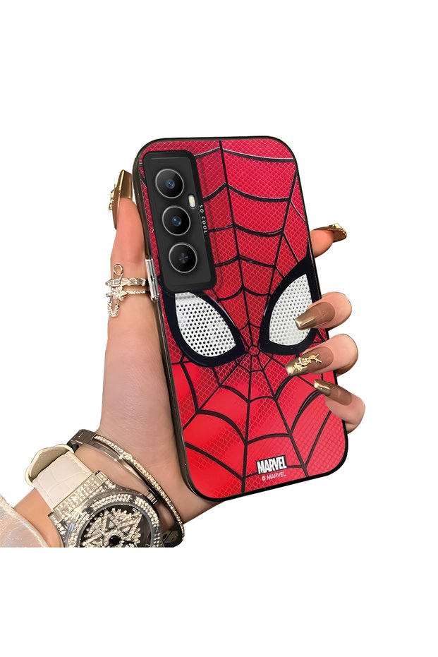 Realme C65 Compatible Silicone Hard-Edge Back Case with Spider-Man Design—Couple's Phone Case