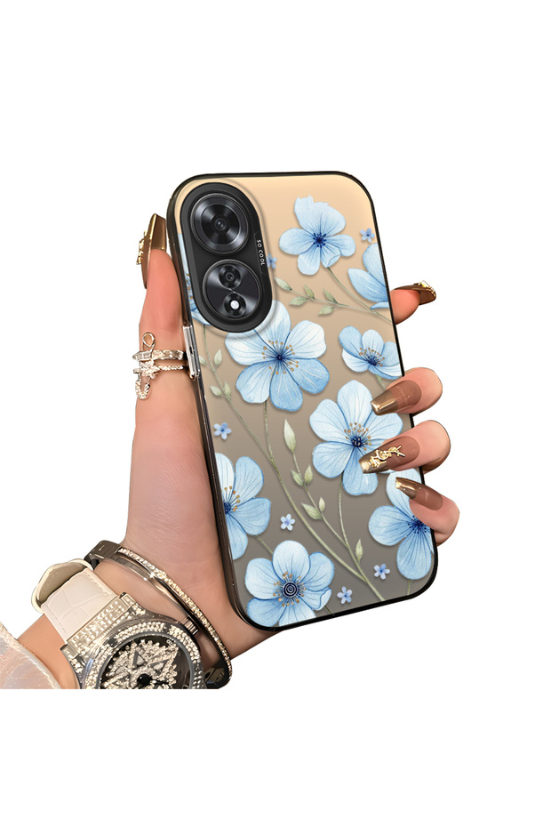 OPPO A60 Compatible Silicone Hard-Edge Back Case with Floral Print—Romantic Couple Phone Case