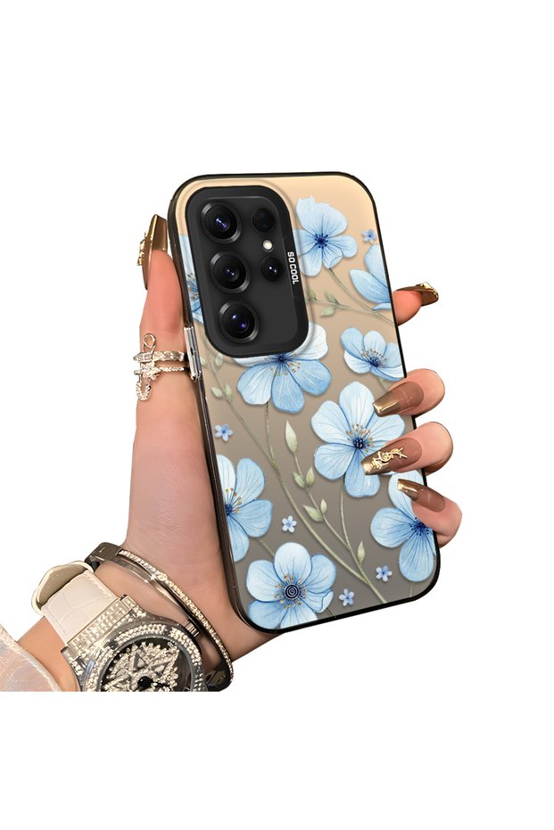 Samsung Galaxy S25 Ultra Compatible Silicone Hard-Edge Back Case with Floral Print—Romantic Couple Phone Case