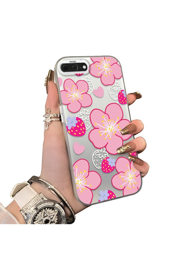 iPhone 7 Plus Compatible Silicone Hard-Edge Back Case with Strawberry Pattern—Couple's Phone Case