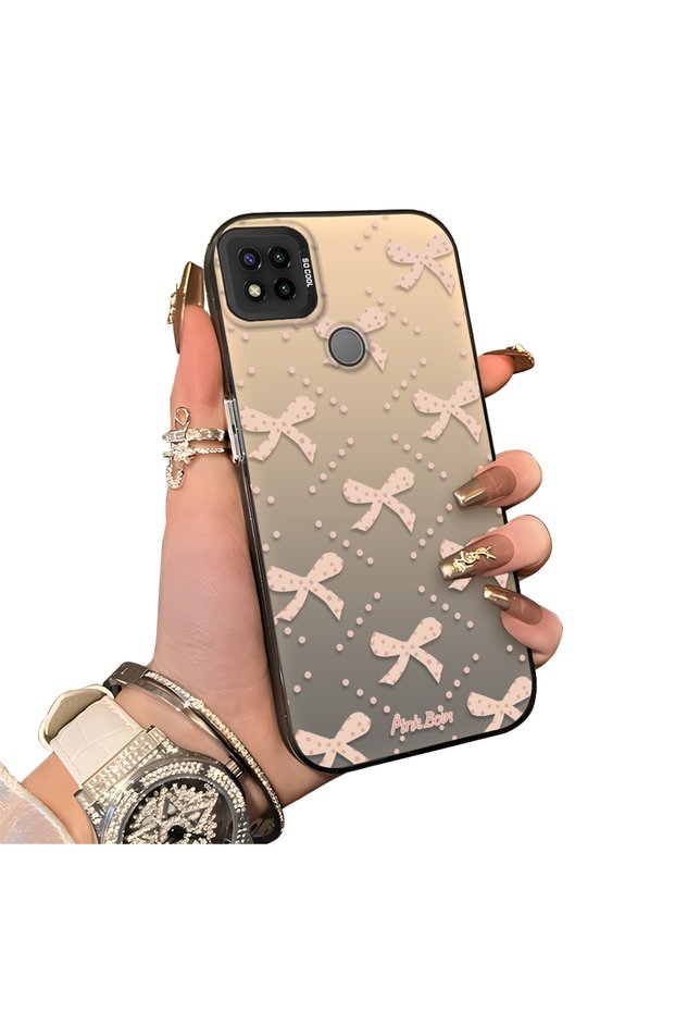Redmi 10A Compatible Silicone Hard-Edge Back Case with Bow Tie Pattern—Cute Couple Phone Case