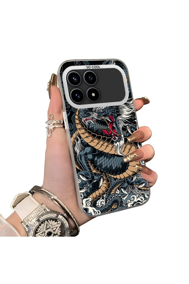 Poco F8 Pro 5G Compatible Silicone Edge-to-Edge Hard Back Case with Dragon Pattern—Romantic Couple Phone Case