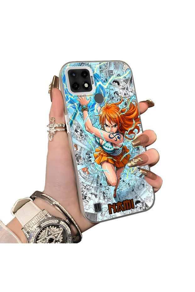 Realme C21 Compatible Silicone Hard-Edge Back Case with Nami Pattern—Romantic Couple Phone Case
