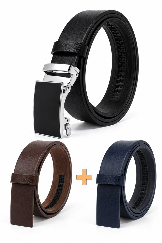 Non-Hole Buffalo Leather Classic Men's Belt with Automatic Buckle