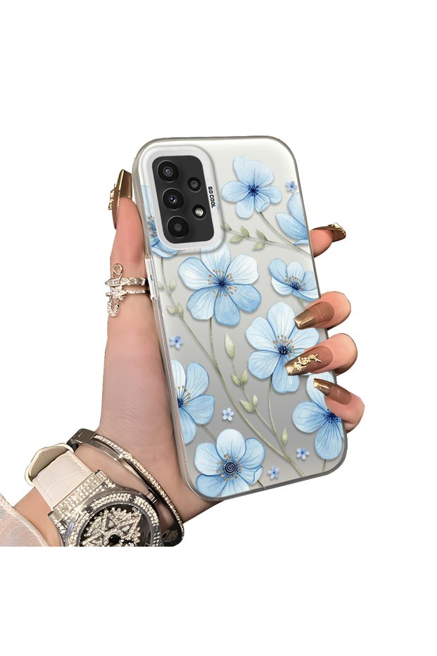 Samsung Galaxy A23 Compatible Silicone Hard-Edge Back Case with Floral Print—Romantic Couple Phone Case