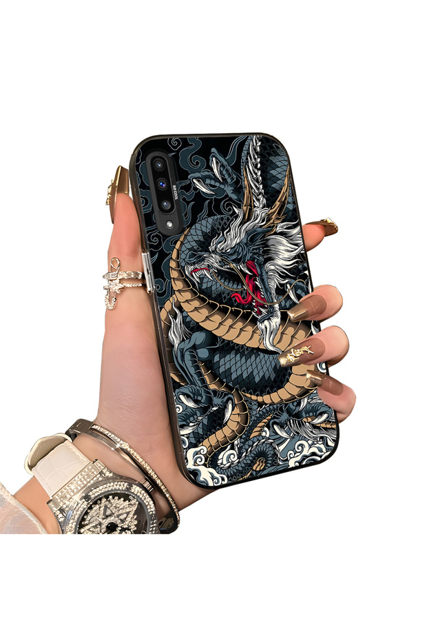 Samsung Galaxy A50 Compatible Silicone Hard-Edge Back Case with Dragon Pattern—Cute Couple Phone Case