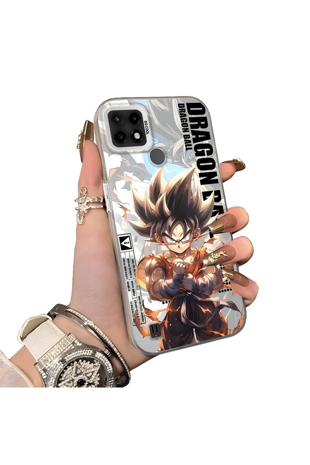 Realme C21 Compatible Silicone Hard-Edge Back Case with Dragon Ball Design—Cute Couple Phone Case