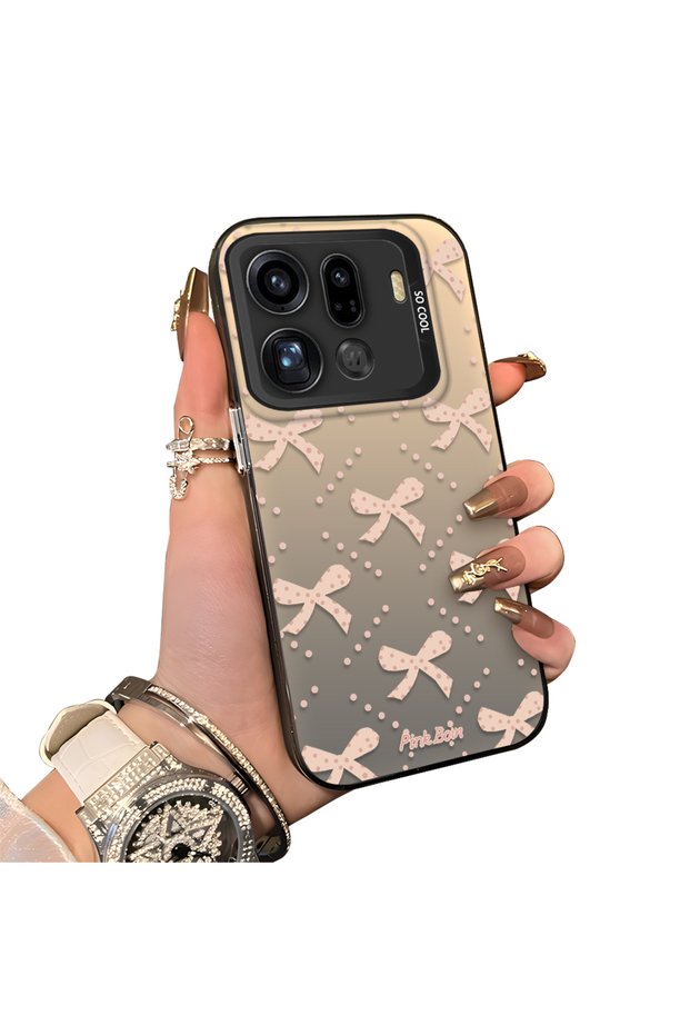 OPPO Find X9 Pro 5G Compatible Silicone Edge-to-Edge Hard Back Case with Bow Tie Pattern—Cute Couple Phone Case
