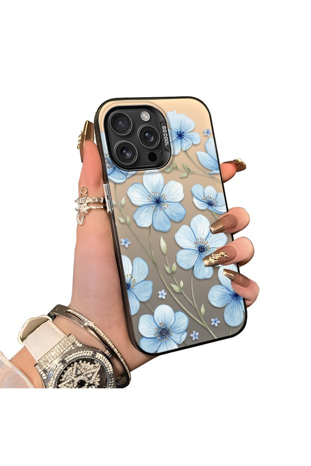 iPhone 16 Pro Compatible Silicone Edge-to-Edge Hard Back Case with Floral Print—Romantic Couple Phone Case