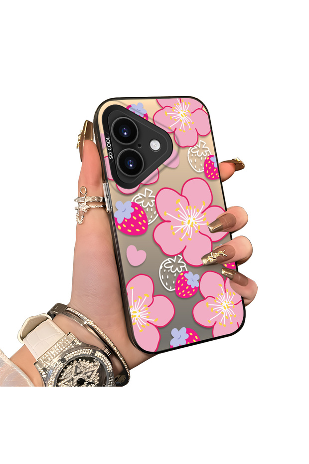 iPhone 16 Plus Compatible Silicone Edge-to-Edge Back Case with Strawberry Pattern—Couple's Phone Case