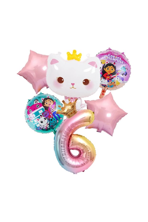 1Set 6pcs Gabby DollHouse Metallic Balloons Cartoon Girls Birthday Party Decoration Supplies Baby Sh