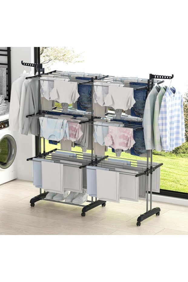 Clothes Drying Rack, Extendable Laundry Drying Rack 69.9 Inch Tall, Foldable Rods With wheels, Cloth
