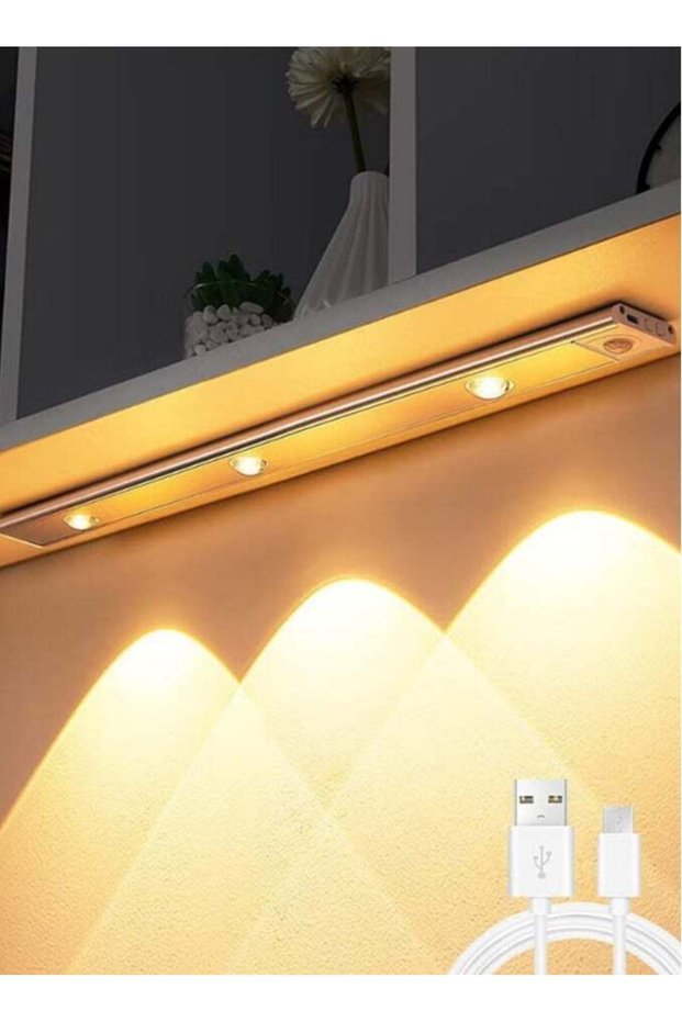 مصباح LED للخزانة مزود بمستشعر حركة، قابل للشحن عبر USB، 3 أوضاع للألوان، تصميم فائق النحافة للاستخدام تحت الخزانة.