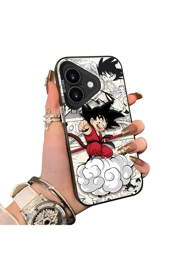 iPhone 16 Plus Compatible Silicone Edge-to-Edge Hard Back Case with Goku Design—Couple's Phone Case