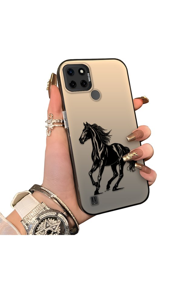 Realme C21Y Compatible Silicone Hard-Edge Back Case with Patterned "Loving Couple" Phone Case