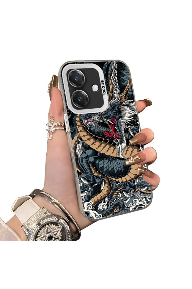 OPPO A3 5G-Compatible Silicone Hard-Edge Back Case with Dragon Pattern—Cute Couple Phone Case