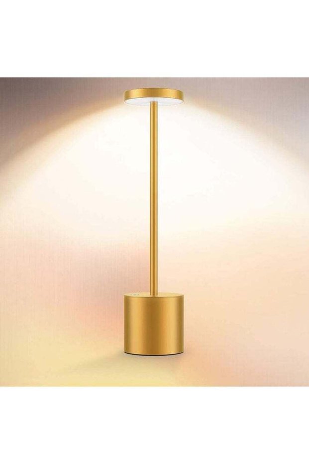 مصباح طاولة LED مزخرف معدني بإضاءة دافئة ذهبية 35 سم