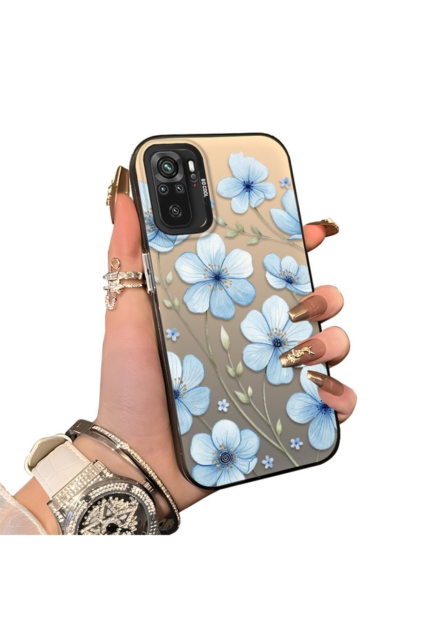 Poco M5S Compatible Silicone Hard-Edge Back Case with Floral Print—Romantic Couple Phone Case