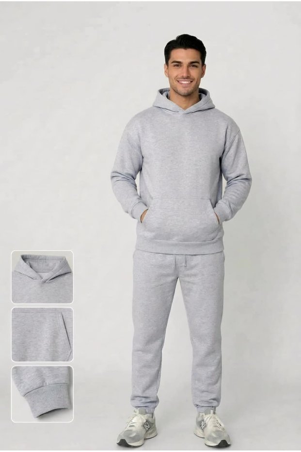 Men's Brushed Inside Hooded Sweatshirt and Sweatpants Top and Bottom Set