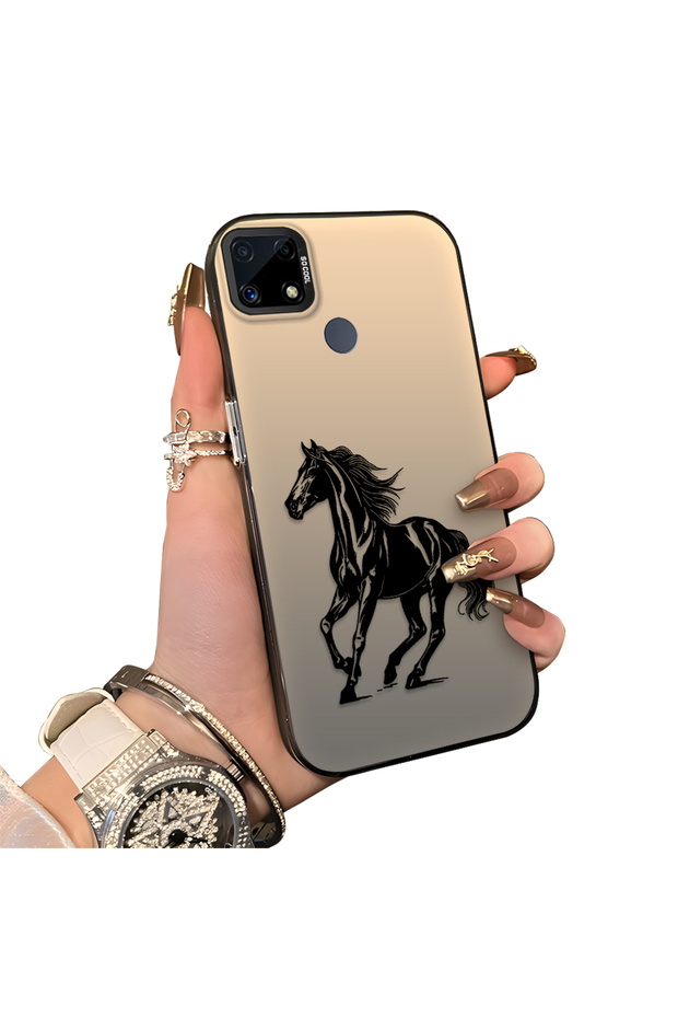 Realme C25 Compatible Silicone Hard-Edge Back Case with Patterned "Loving Couple" Phone Case