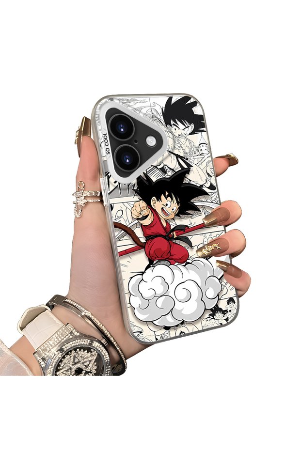 iPhone 16 Plus Compatible Silicone Edge-to-Edge Hard Back Case with Goku Design—Couple's Phone Case